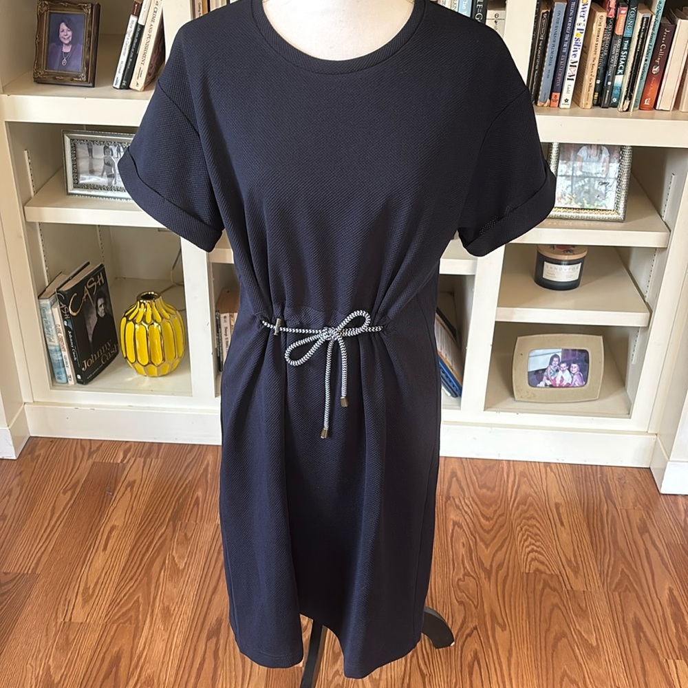 Pleione Anthropologie Navy‎ Blue Textured Short Sleeve Mini Dress Size Small